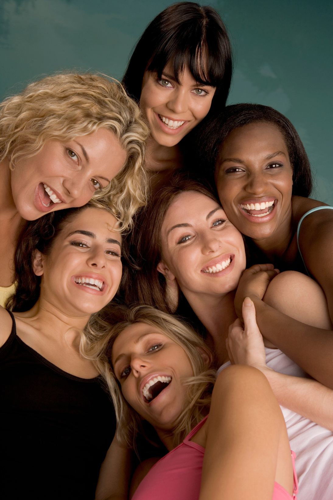 High angle view of a group of women smiling